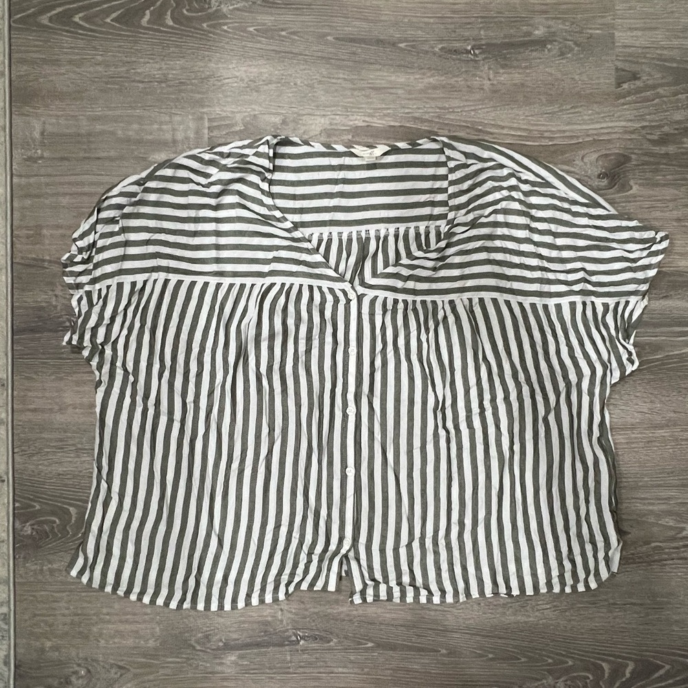 Olive Green and White Striped Boxy Shirt
